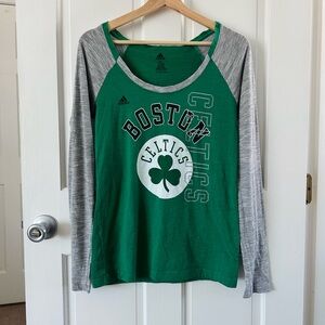 Adidas Boston Celtics Women’s Raglan Fitted Long Sleeve Tee Green Gray Size M